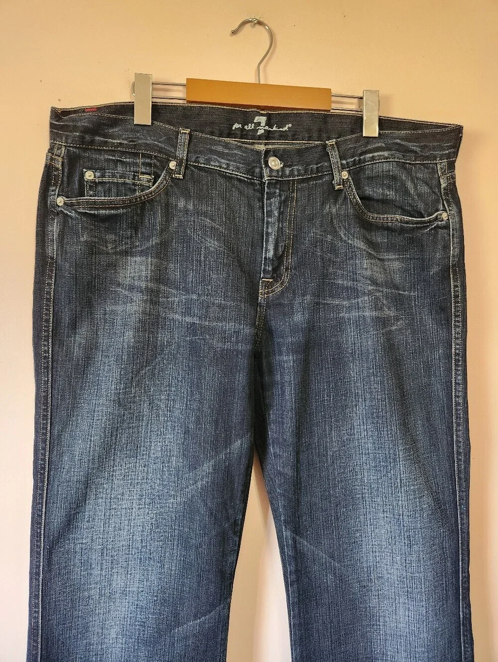 ​7 For All Mankind "A" Pocket Men's Jeans Sz 38 Made in USA Distressed Bootcut - Picture 2 of 14
